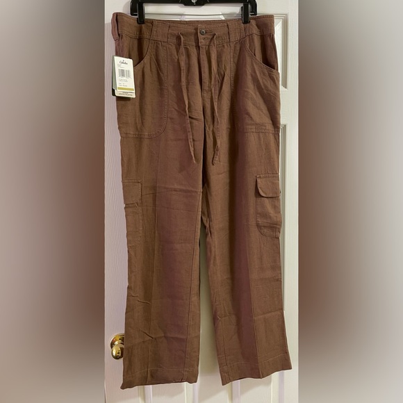 Cabela’s Women’s Linen Blend Cargo Pants Balsamic Brown Color Size 14 NWT - Picture 1 of 16
